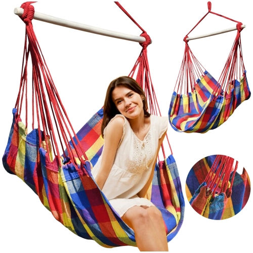 Krzesło brazylijskie fotel wiszący hamak ogrodowy z drążkiem huśtawka boho