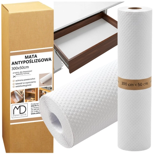 Mata antypoślizgowa biała elastyczna mocna do kuchni garaż szuflad 300x50cm