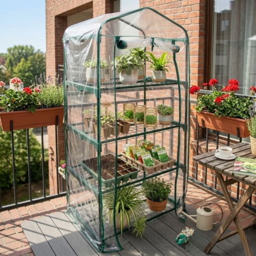 Mini szklarnia balkonowa 4 półki 160 cm ogrodowa tunel folia pionowa ogród | GoGarden – zdjęcie 2