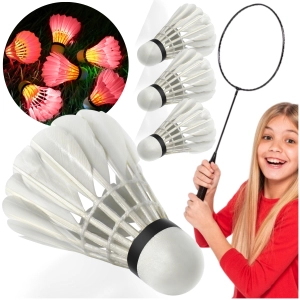Świecące lotki do badmintona led piórowe zestaw 4 sztuki komplet babington
