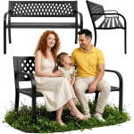 Ławka ogrodowa metalowa ławeczka 120 cm 3 osobowa parkowa czarna cmentarna z oparciem