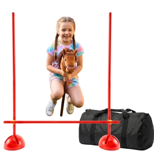 Zestaw dziecięcy do treningu hobby horse - stojaki, przeszkoda skokowa