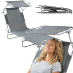 Leżak plażowy ogrodowy składany z daszkiem basenowy do opalania łóżko szare