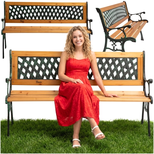 Ławka ogrodowa drewniana z metalowym stelażem | GoGarden