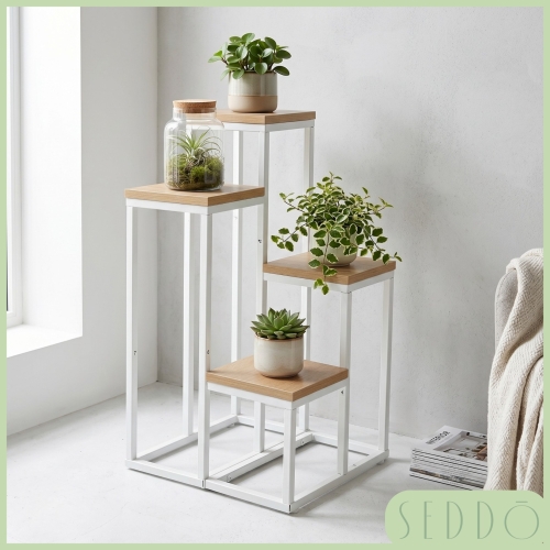 Kwietnik stojący 4-poziomowy metalowy biały loft | SEDDŌ – zdjęcie 2