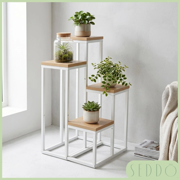 Kwietnik stojący 4-poziomowy metalowy biały loft | SEDDŌ – zdjęcie 2