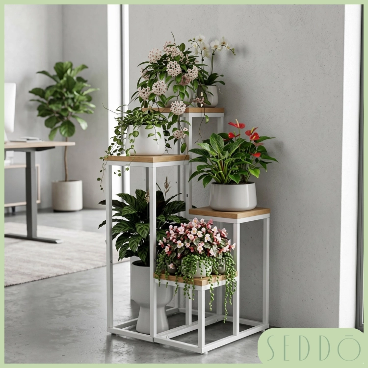 Kwietnik stojący 4-poziomowy metalowy biały loft | SEDDŌ – zdjęcie 4