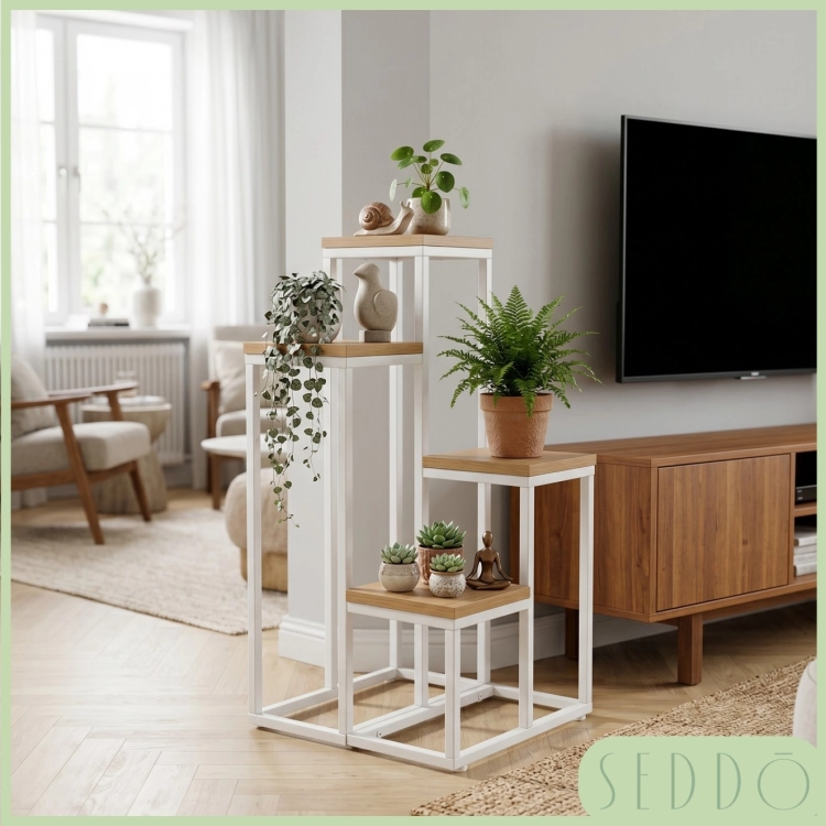 Kwietnik stojący 4-poziomowy metalowy biały loft | SEDDŌ – zdjęcie 7