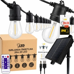 Girlanda ogrodowa solarna 20m 20 LED E27 IP44 | LedSolution