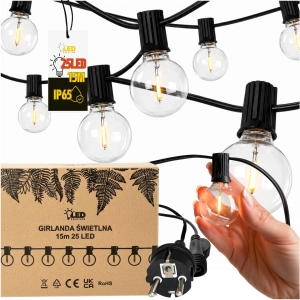 Girlanda ogrodowa 15m 25 żarówek LED IP65, zasilanie sieciowe| LedSolution