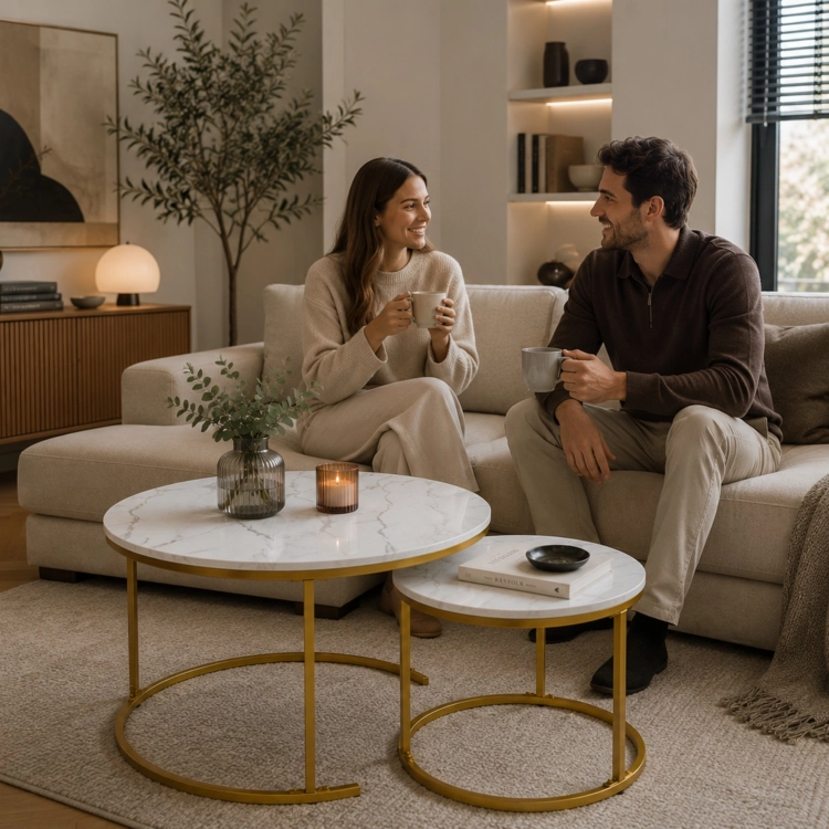 Stoliki okrągłe kawowe industrialne glamour stolik 60x60 40x40 ława zestaw | Seddo – zdjęcie 13