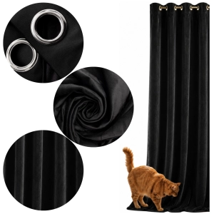 Zasłona welurowa 140×250cm czarna na przelotkach zaciemniająca gotowa gruba | More&Deco