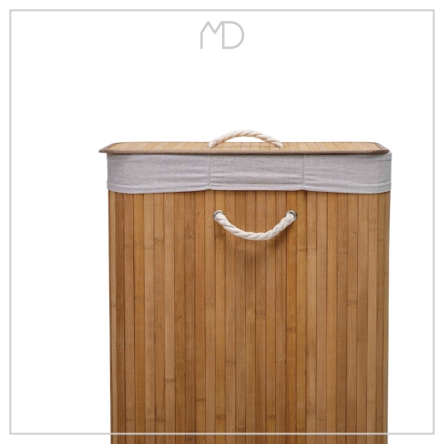 Kosz na pranie bambusowy trzykomorowy beż 100 l | More&Deco – zdjęcie 2