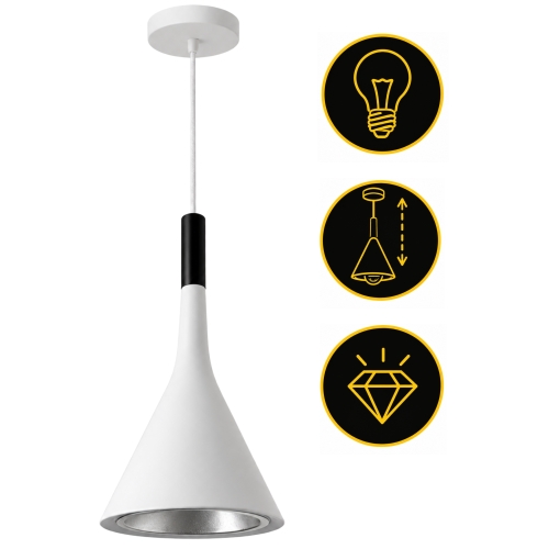 Lampa wisząca sufitowa biała stożkowa nowoczesna – zdjęcie 2