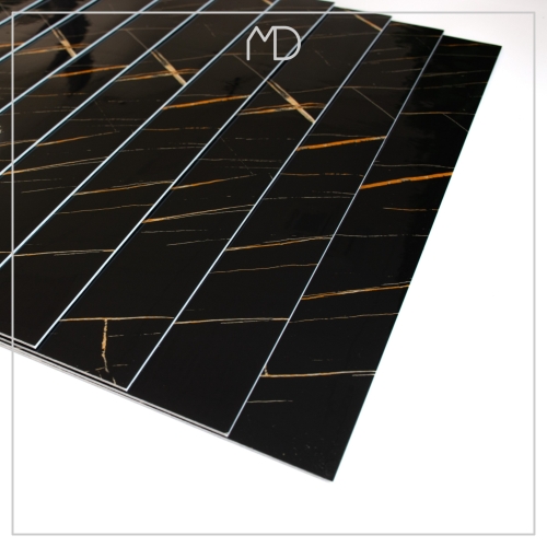 Dekoracyjne panele ścienne samoprzylepne marmur czarny z żółtym 30×60 cm – zdjęcie 2