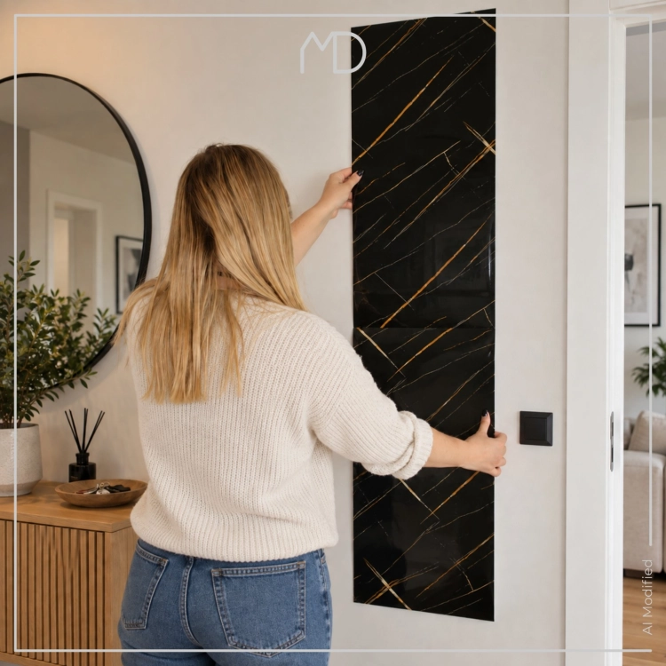 Dekoracyjne panele ścienne samoprzylepne marmur czarny z żółtym 30×60 cm – zdjęcie 6