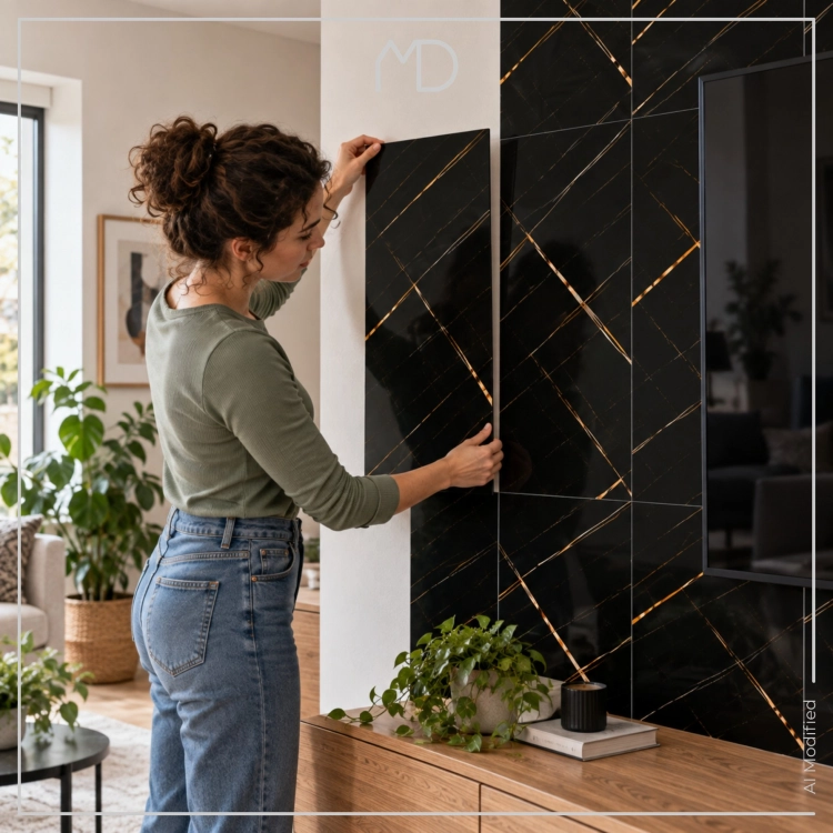 Dekoracyjne panele ścienne samoprzylepne marmur czarny z żółtym 30×60 cm – zdjęcie 10