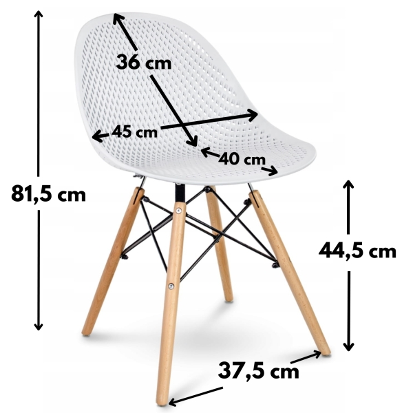 Wymiary krzesła – wysokość 81,5 cm, szerokość 45 cm