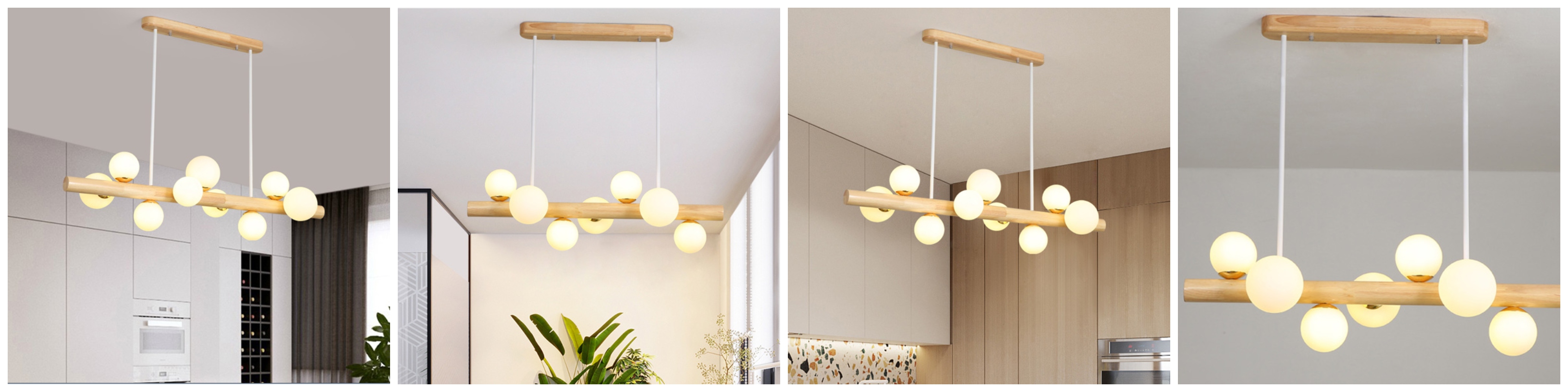 Lampa wisząca drewniana z kulami szklanymi
