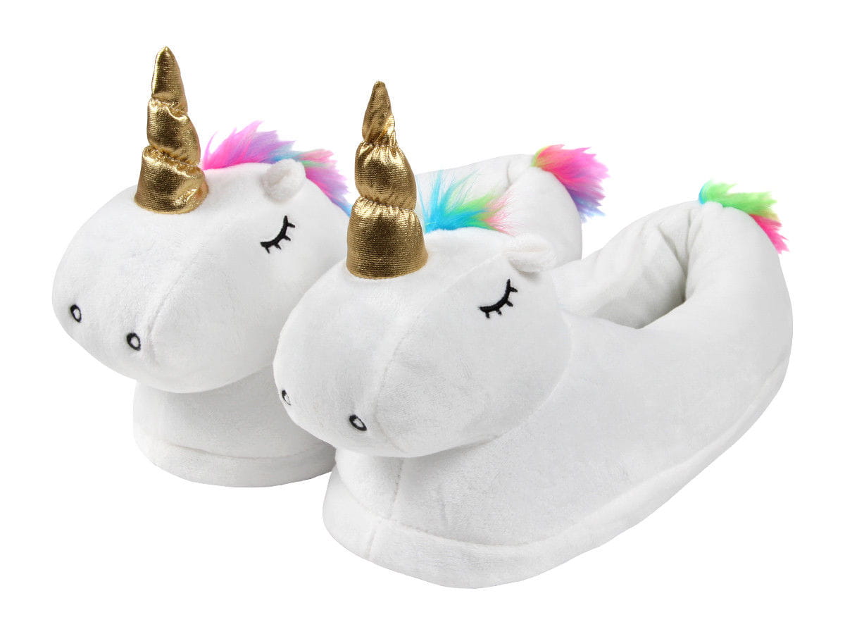 Kapcie pluszowe unicorn – białe jednorożce z rogiem, rozmiar 36–41