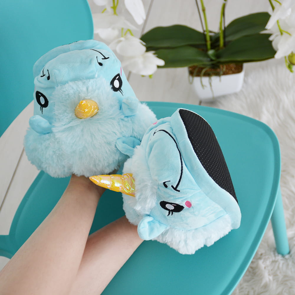 Kapcie pluszowe jednorożec niebieski