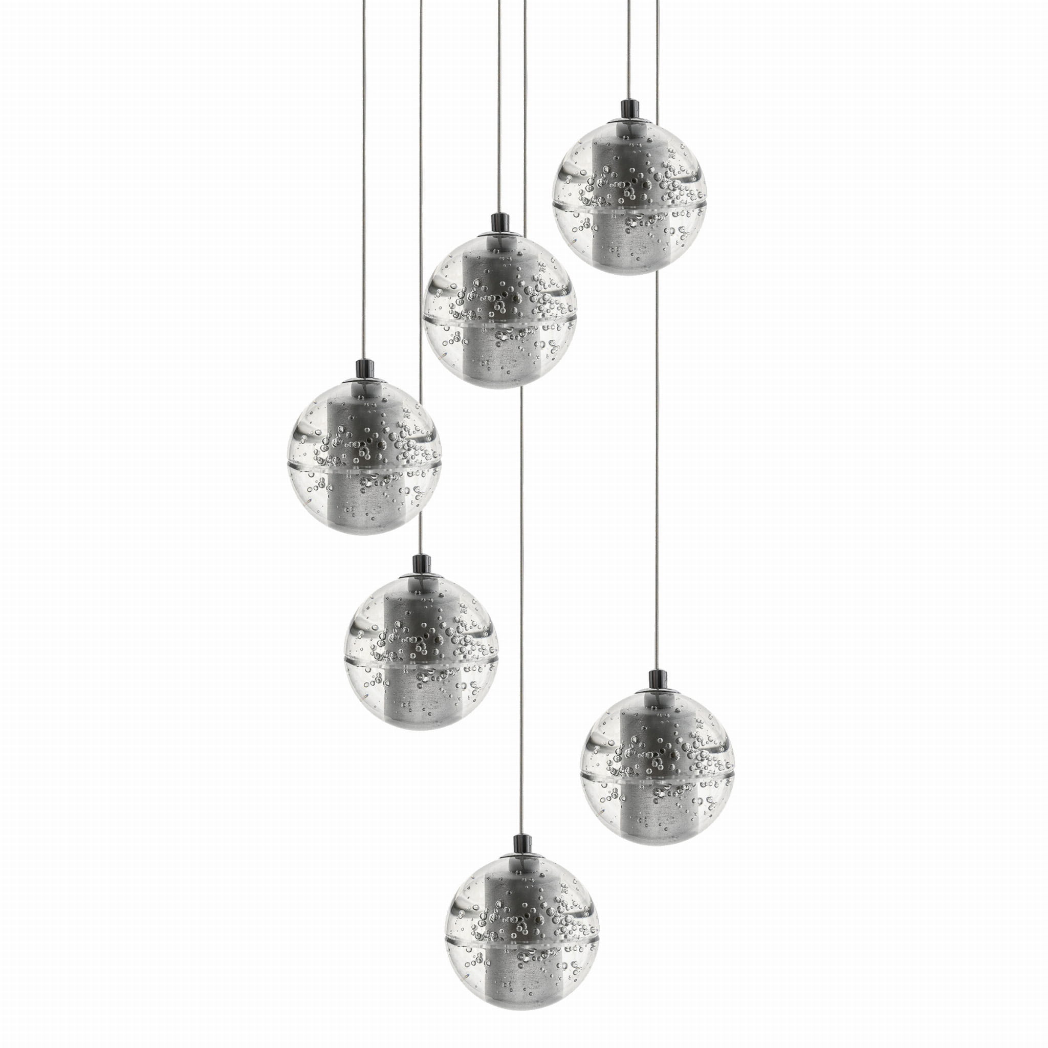 Lampa wisząca z 6 szklanymi kulami i żarówkami LED G4 – chrom – zdjęcie 3