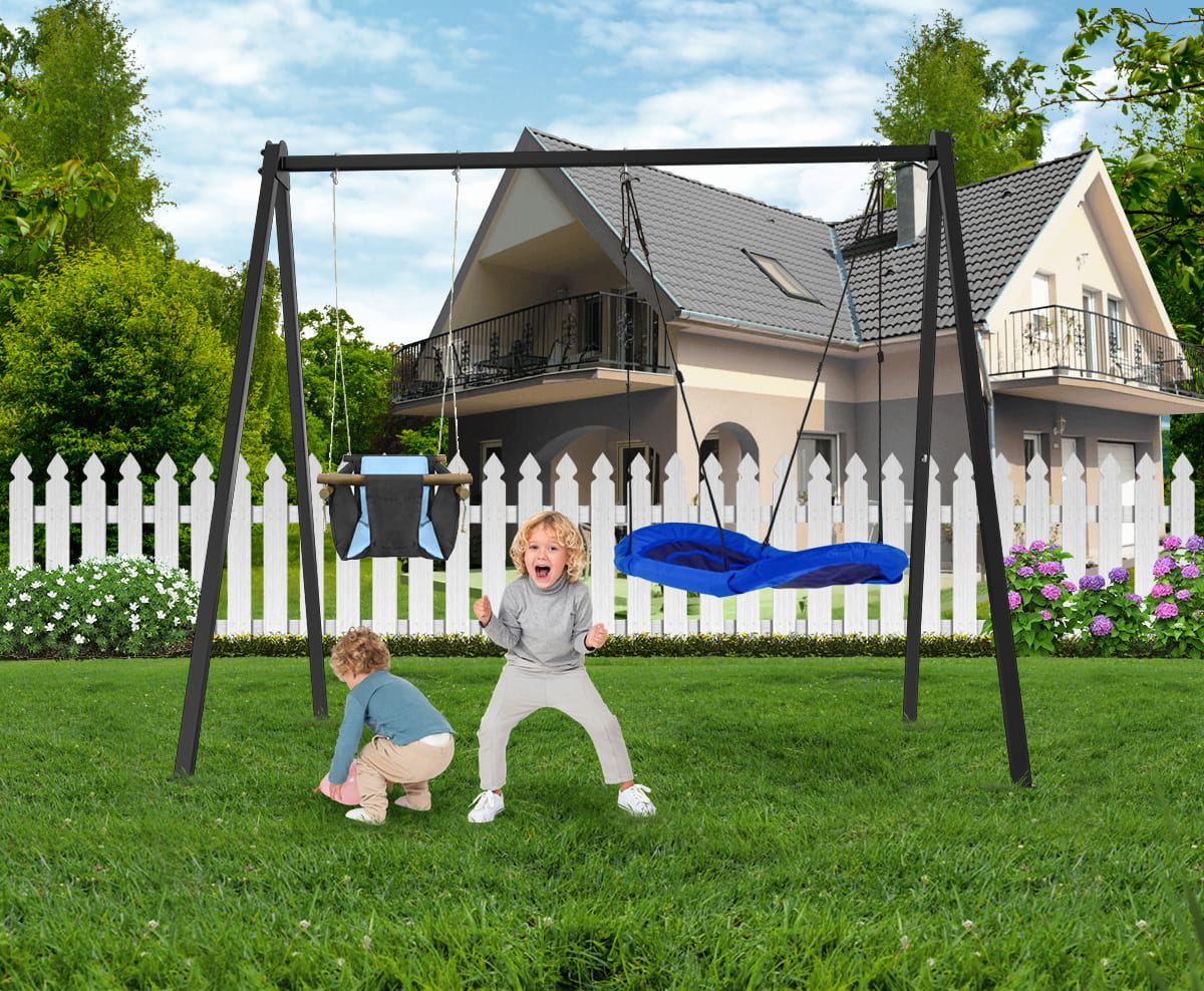 Stelaż na huśtawki i hamak 3w1 260 × 195 × 230 cm – grafitowy – zdjęcie 4