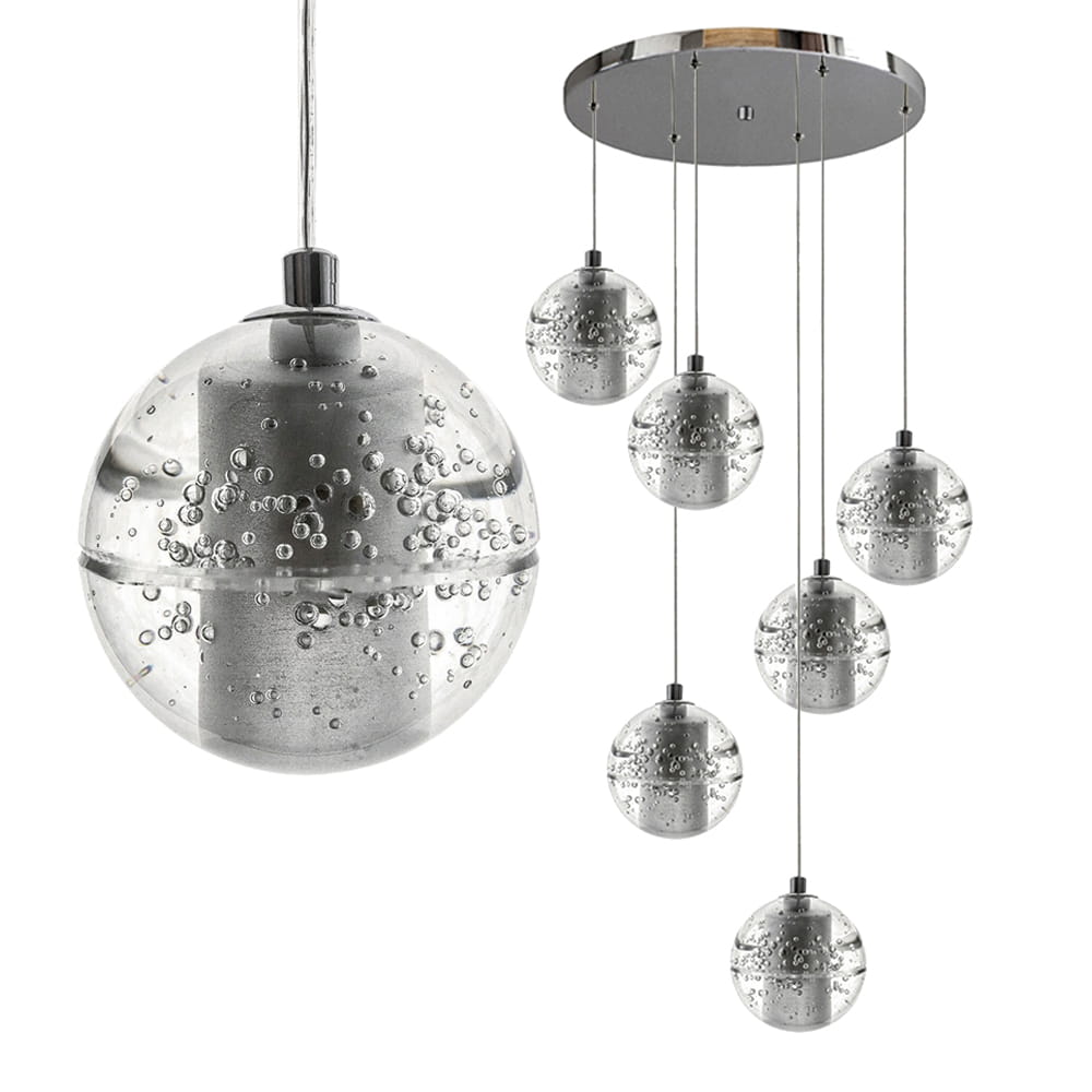 Lampa wisząca sufitowa 6 szklanych kul – LED G4 w zestawie, chrom