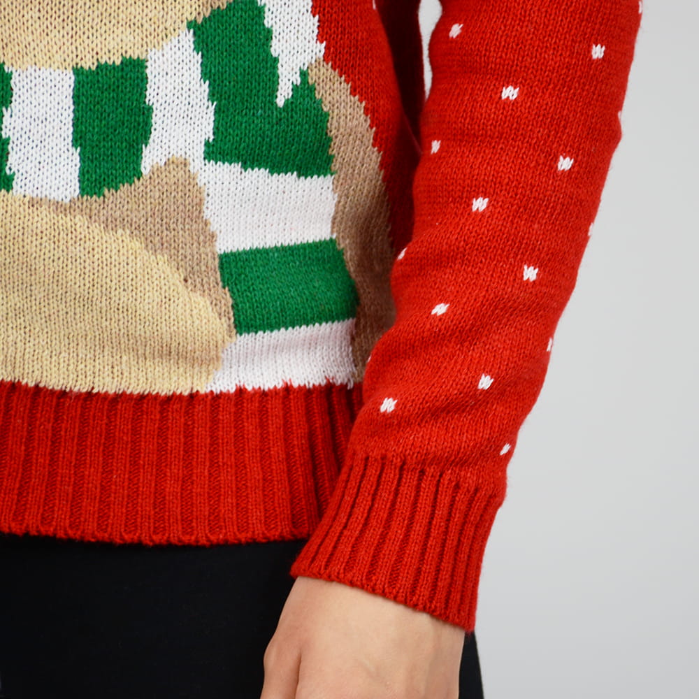 Sweter świąteczny z reniferem z pomponem – czerwony – zdjęcie 3