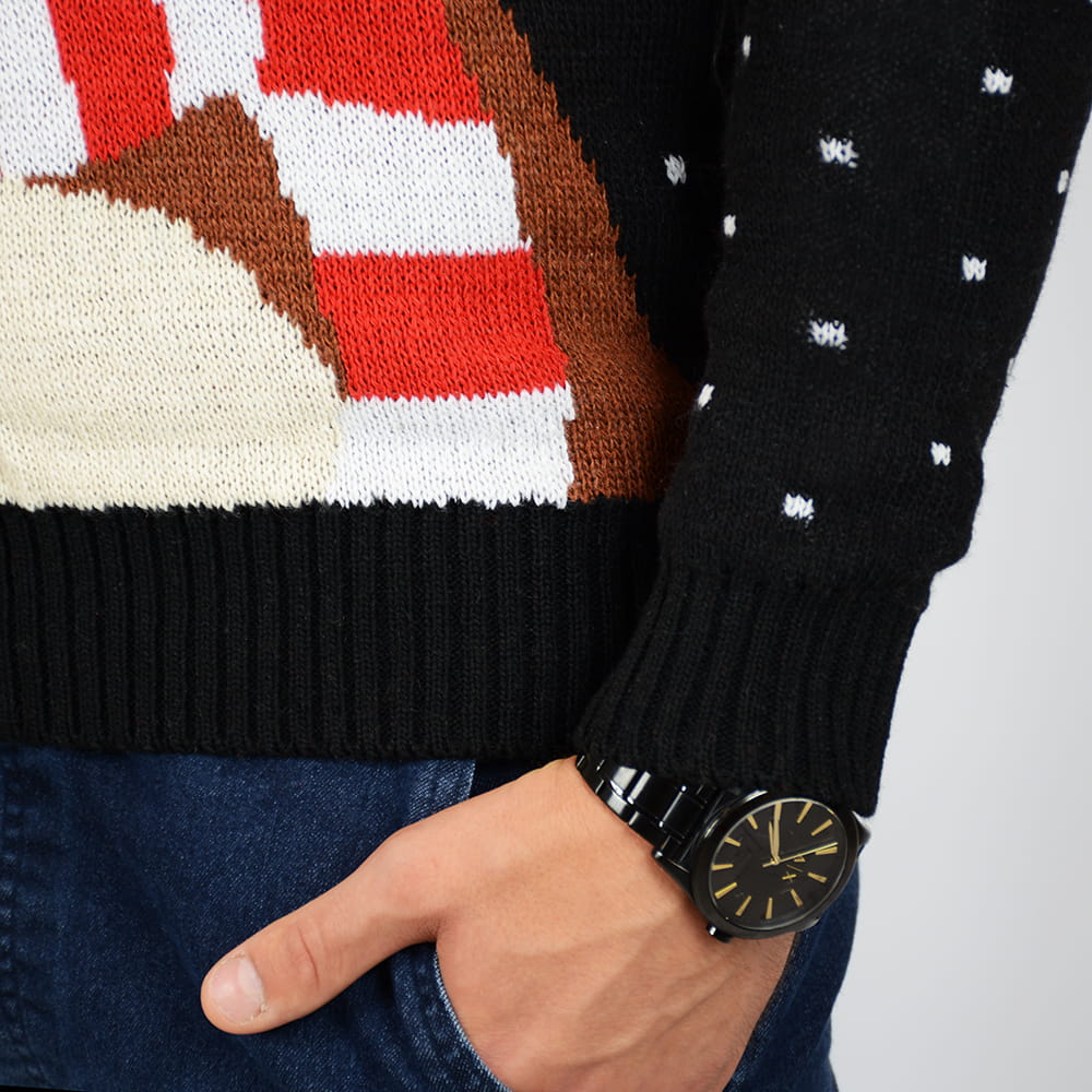 Sweter świąteczny z reniferem z pomponem – czarny – zdjęcie 3