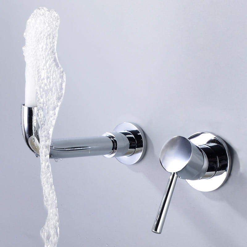 Bateria umywalkowa ścienna z wylewką 20 cm – chrom – zdjęcie 3