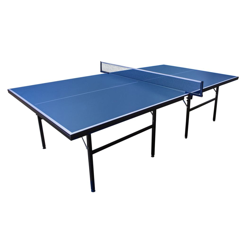 Stół do tenisa stołowego składany 274 × 152 cm z siatką i rakietkami – niebieski – zdjęcie 3