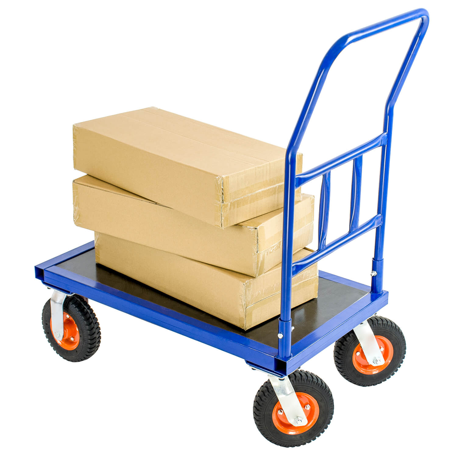 Wózek platformowy magazynowy 90 × 50 cm – udźwig 300 kg, pompowane koła