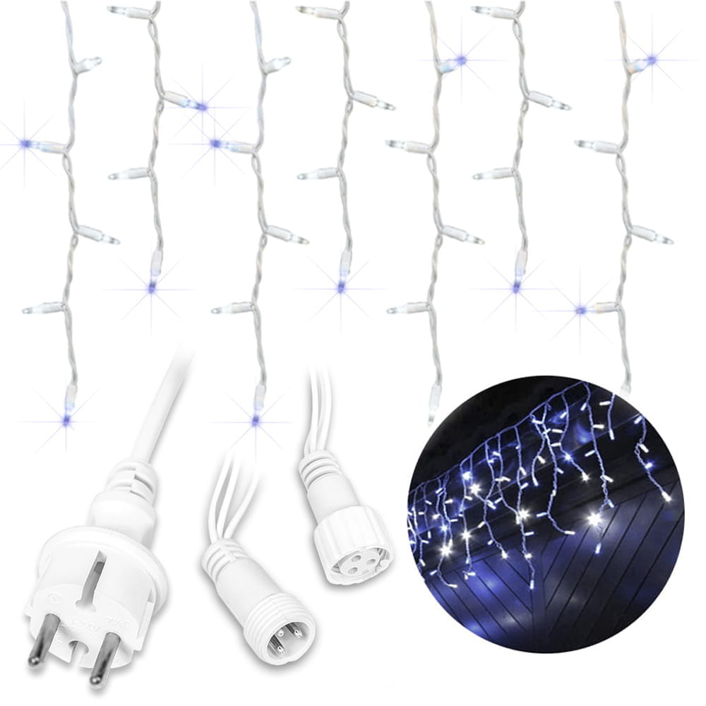 Lampki świąteczne zewnętrzne sople 300LED 12m flash grube przewody
