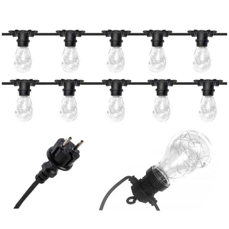 Girlanda ogrodowa 7,5 m z 10 żarówkami LED, IP44, timer – ciepła biel – zdjęcie 1