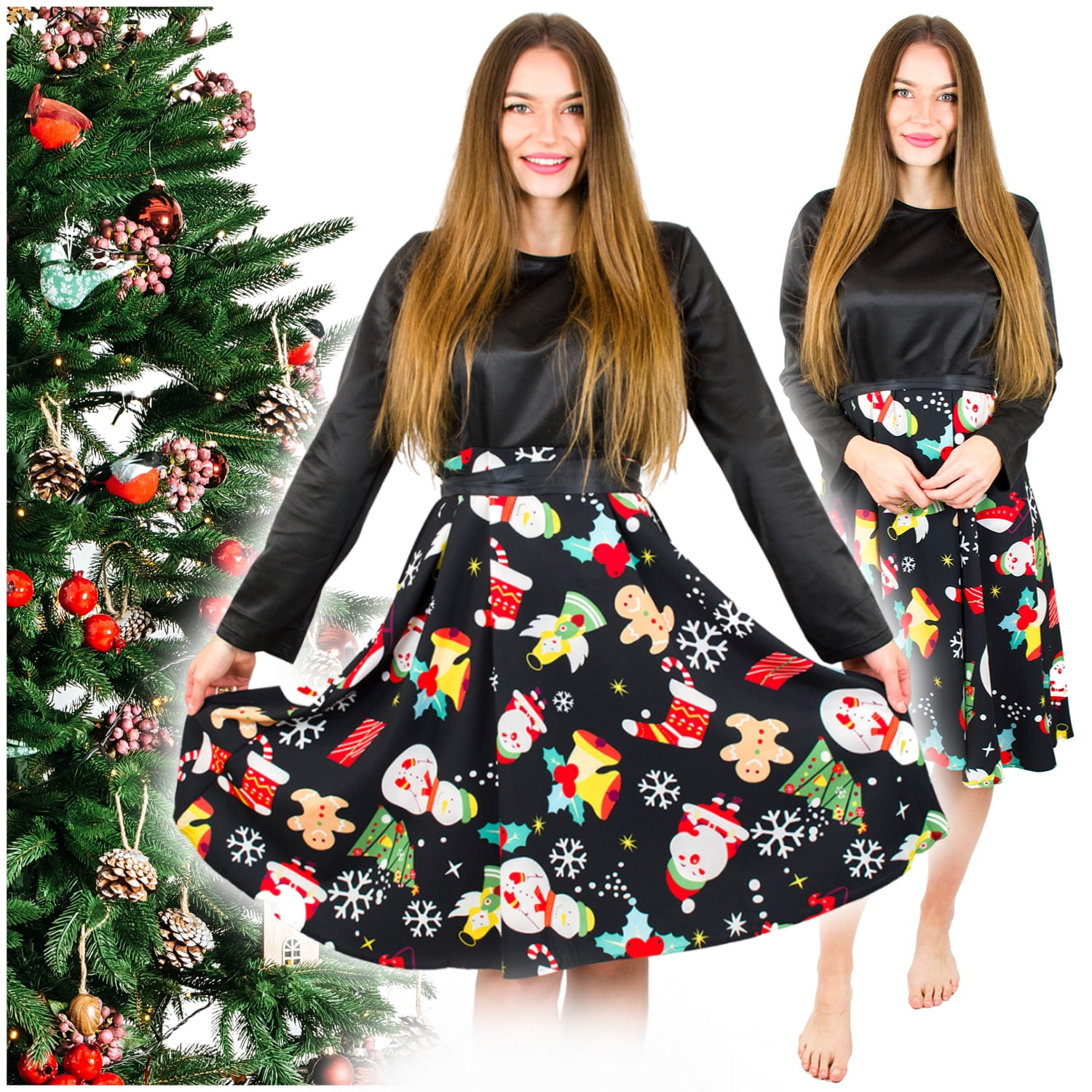 Elegancka sukienka świąteczna czarna rozkloszowana