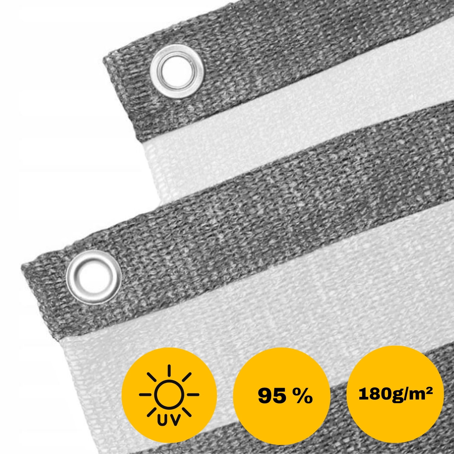 Osłona balkonowa 1 × 7 m z PE 180 g/m², zacienienie 95% – szaro-białe pasy – zdjęcie 2
