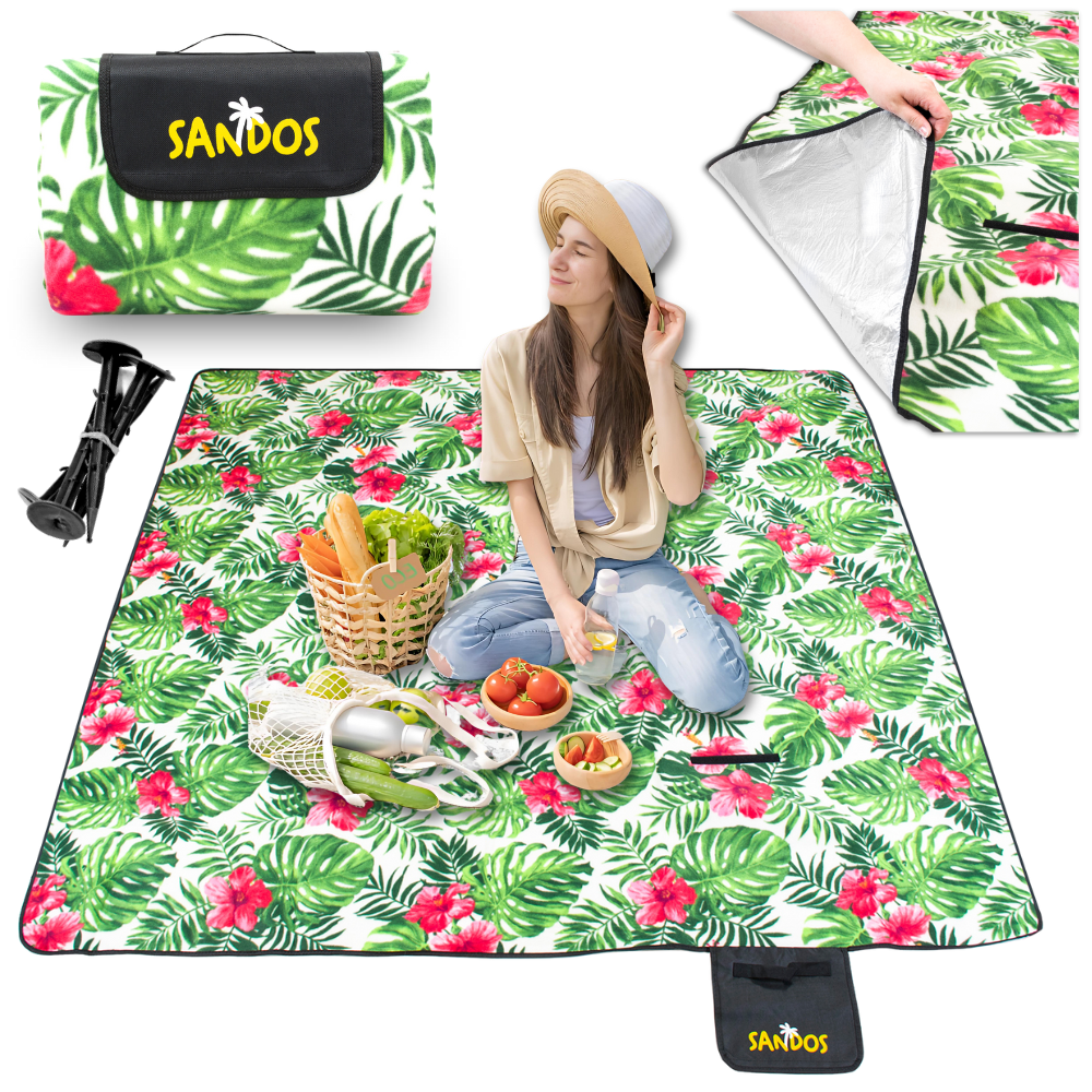 Koc piknikowy 200x200 kwiaty + kotwy