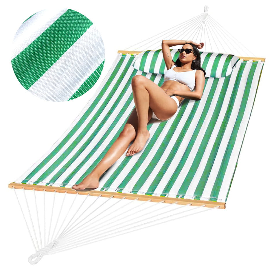 Duży hamak dwuosobowy biało-zielony XXL 200 x 150 cm