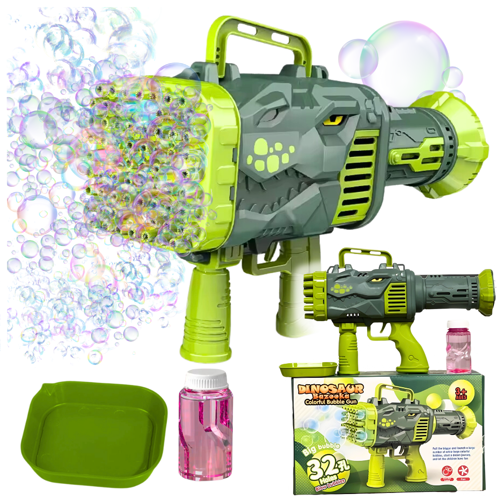 Duża bazooka do baniek zielona dinozaur