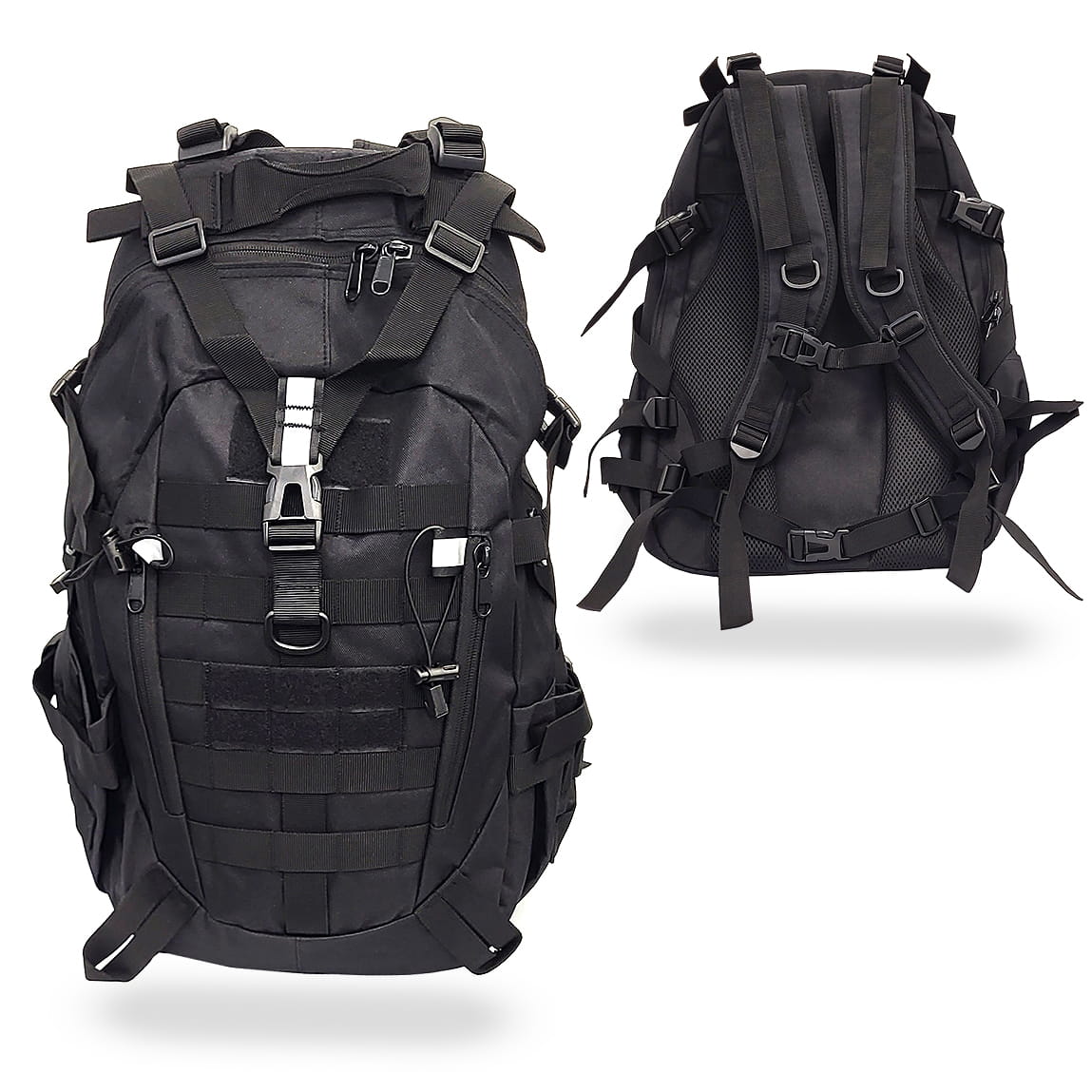 Plecak taktyczny 35 l w stylu militarnym, Oxford 900D – czarny – zdjęcie 3