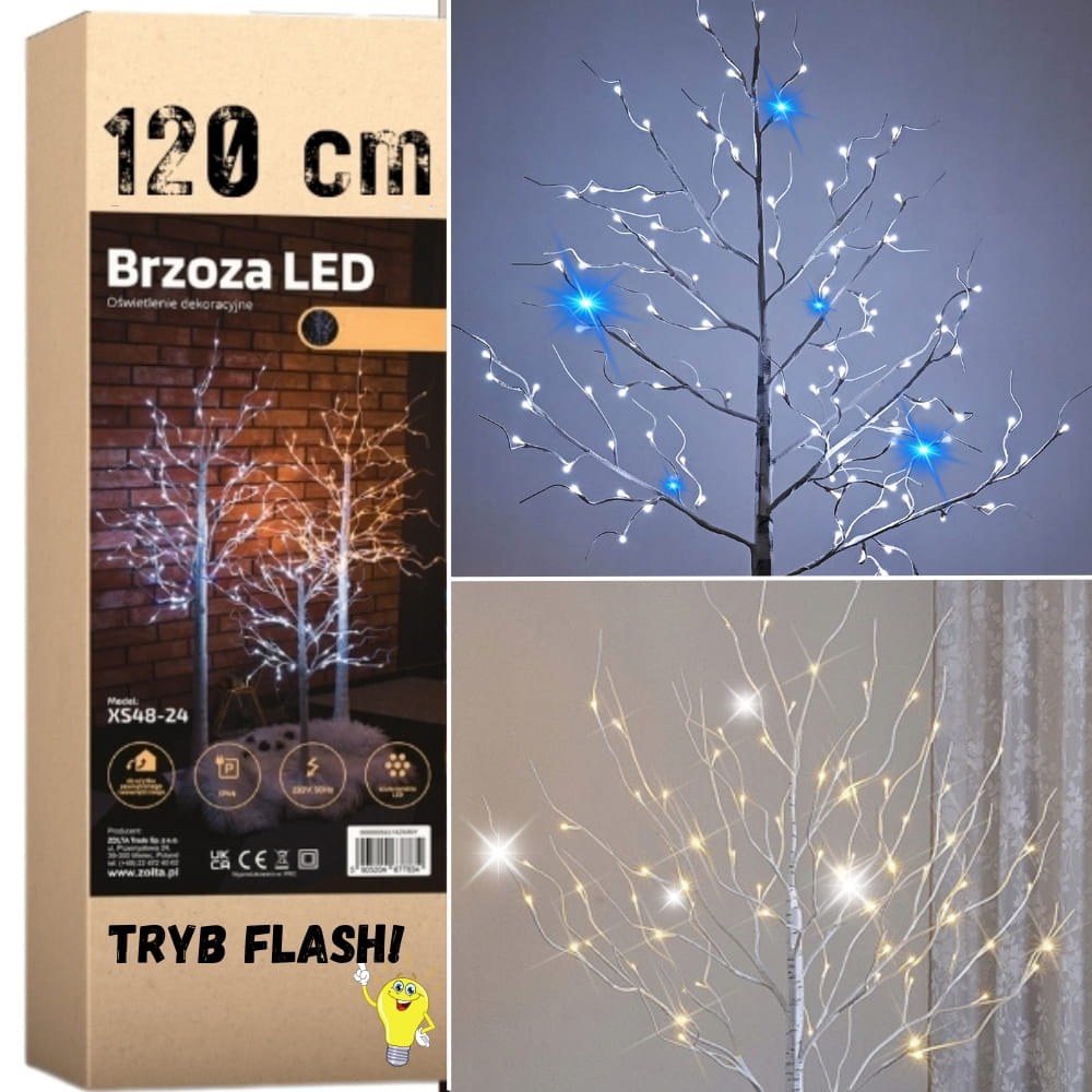 Brzoza świecąca LED 120 cm, 96 LED z efektem flash, IP44 – zdjęcie 1