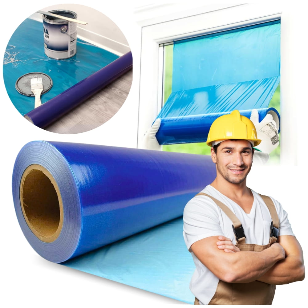 Folia ochronna niebieska 75m samoprzylepna okna UV szyby budowlana podłogi