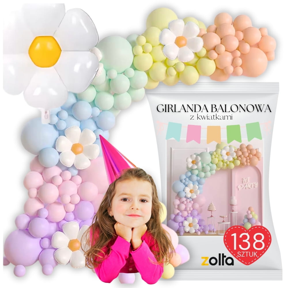 Girlanda balonowa stokrotki pastelowa balony na urodziny kwiaty XXL 139 szt
