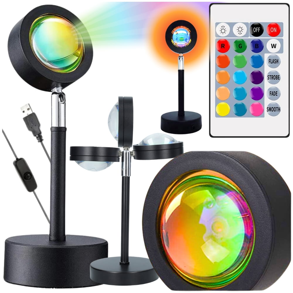 Lampa led zachód słońca sunset usb z pilotem 16 kolorów projektor 4 tryby