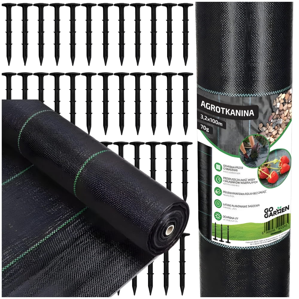 Agrotkanina przeciwko chwastom ściółkująca 3,2*100m 70g + szpilki | GoGarden