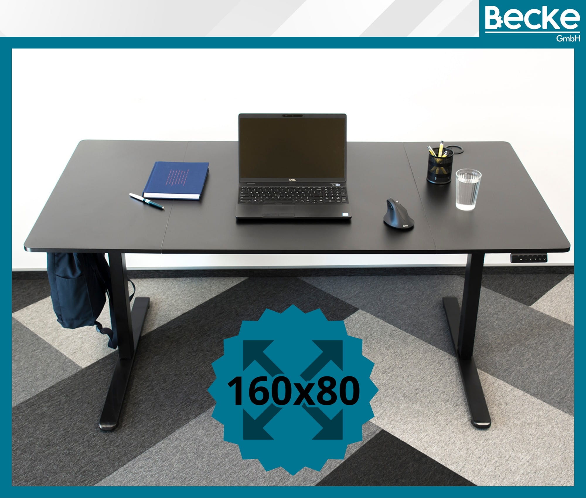 Biurko elektryczne z regulacją wysokości 160 × 80 cm – czarne – zdjęcie 3