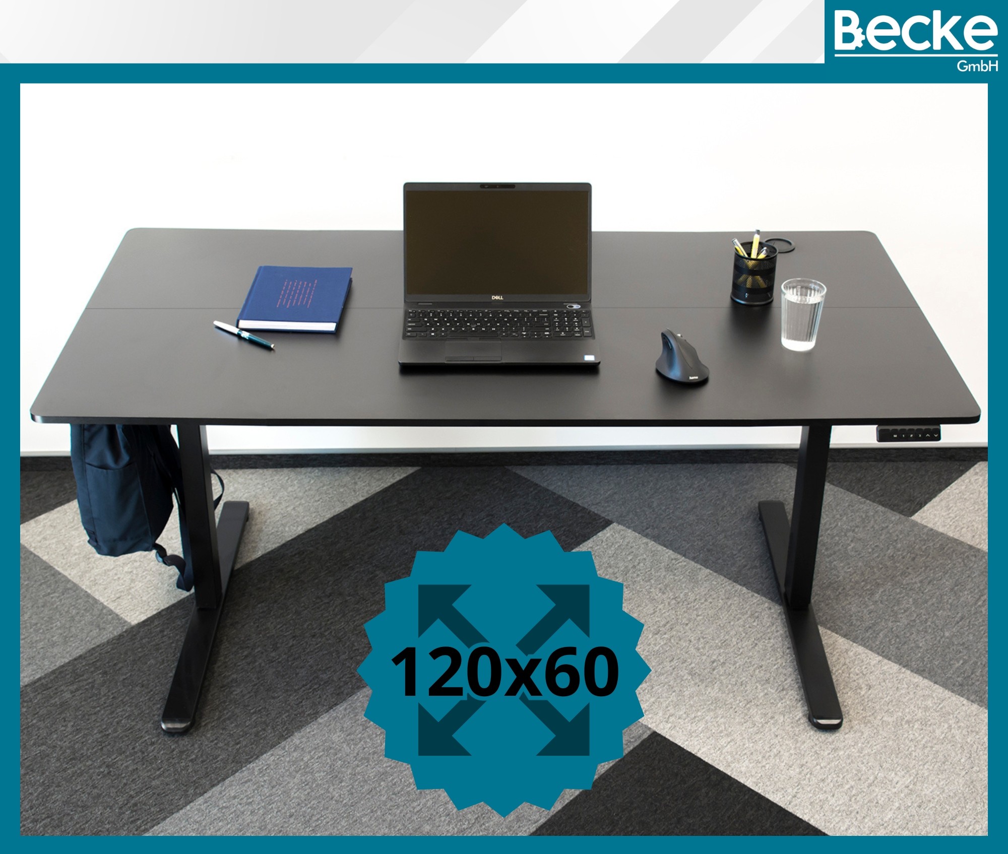 Biurko elektryczne z regulacją wysokości 120 × 60 cm – czarne – zdjęcie 2