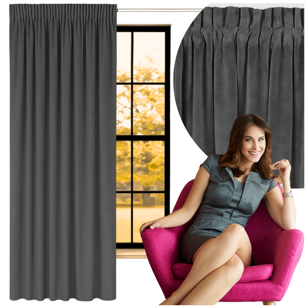 Zasłona welurowa 140x250cm na taśmie szara zacieniająca welur velvet grafit