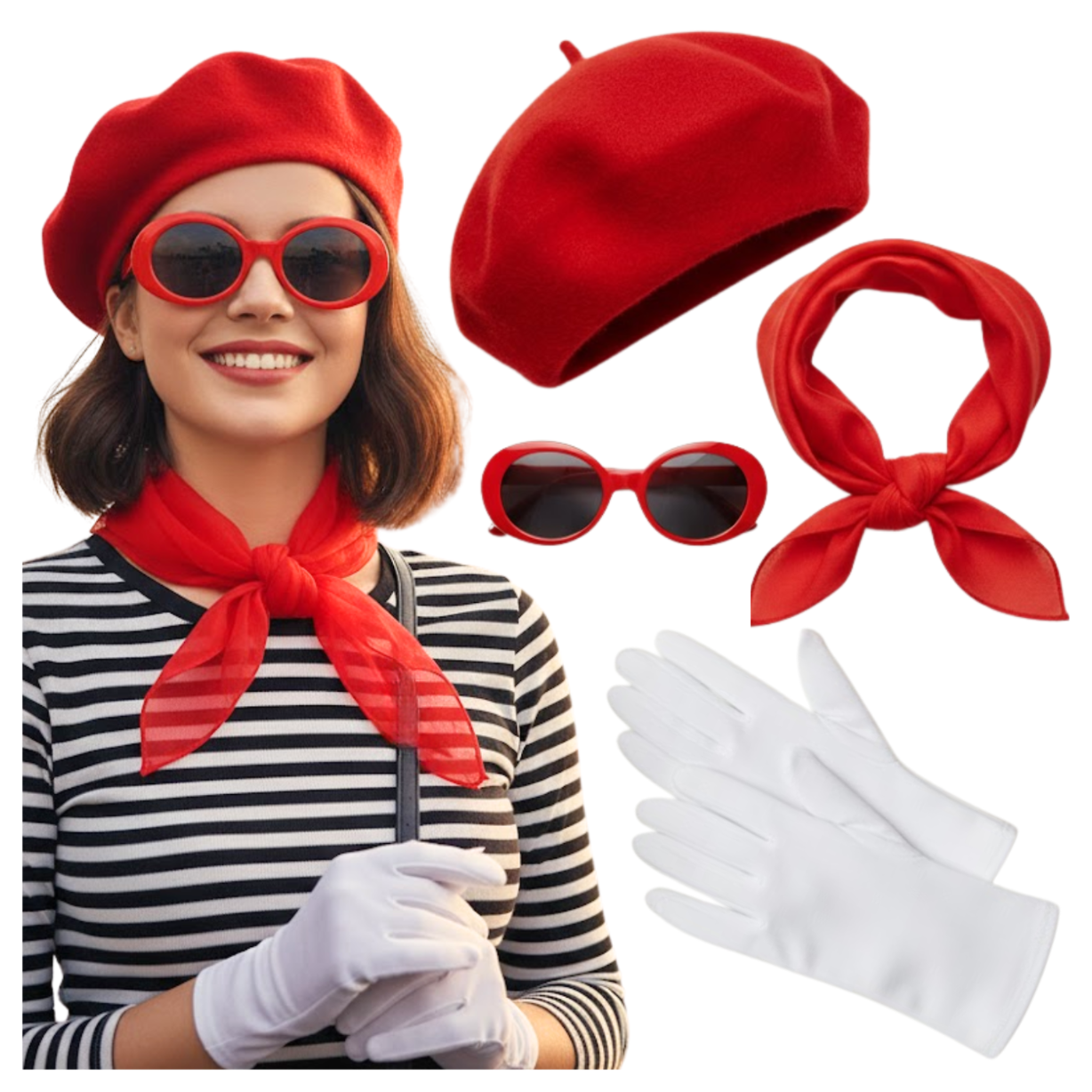 Przebranie paryżanka strój kostium beret francuski okulary zestaw halloween